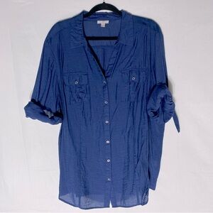 5/$25 Roz & Ali Blue Button Front Blouse 3X